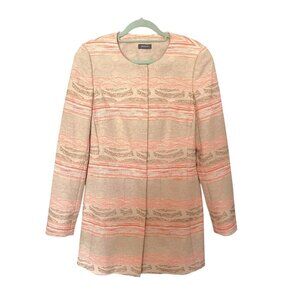 Basler Luxury Blazer Peach Irridescent Duster Snap Button Collarless Womens 8 US